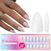 300 PCS White Gel x Nail Tips Medium Almond Soft Gel Nail Tips Stiletto Pre-corlored Medium Press on Nails Kit Natural Fake Nails Acrylic Sturdy Gel Tips Nails in 15 Sizes for DIY Nail Art medium short almond white-A