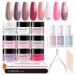 AOKITEC 23 Pieces Dipping Powder Nails Set With Build Powder - White Pink Red Glitzer Dipping Powder With DIP Liquid Base Actator Top Gels Nail Accessories for French Nail Art Make Nail yourself 02 -ROSA glitter color