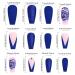 Medium Press on Nails - French Tip Acrylic Coffin Nails with Flower Designs & Rhinestones - 24Pcs Blue Glitter Stick on Nails for Women & Girls - Buy Online on GoSupps.com