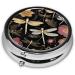 Dragonflies Grey Printed Mini Round Pill Box | 3 Compartment Travel Pill Organizer | Portable Medicine Case for Home & Office - Buy Online on GoSupps.com