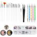Nail Art Kit, WOVTE 15 Gel Acrylic Painting Brushes, 5 Dotting Pens, 12 Grids Nail Art Rhinestones, 2 Pack Colorful Diamonds Crystals Beads Gems Nail Art Decorations and 1 Tweezers for Nail Art DIY multi-color