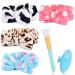 4 Pack Spa Headband MORGLES Facial Makeup Headband Bowknot Hair Bands Cosmetic Headband with 1pcs Face Mask Brush 1pcs Silicone Face Scrubbers for Women Washing Face Skincare Style 1