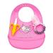 Jolly Dale Baby Teething & Feeding Set with Silicone Baby Bucket Bib Baby Banana Teether & Baby Mesh Food Feeder Pacifier - Soft Food-Grade Silicone -Perfect Teether Kit for Babies & Toddlers PINK