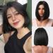 Testar 14 inch black wigs for women Short black bob wig natural synthetic heat -resistant real hair wig glue -free wig for everyday life costumes Mottoparty