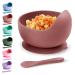 Xabono Baby Plates with Suction BPA Free Suction Plates for Baby Easy to Wash Suction Bowls for Baby and Silicone Baby Spoon Ejoyable Desing Baby Bowls First Food Baby Suction Plate Bowl (Dusty Rose)