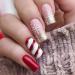 Christmas False Nails Snowflake Press on Nails Elk Stick on Nails Red Long Fake Nails Full Cover Nails Tips 24pcs for Women and Girls With solid glue nail lamp (Size : 8)