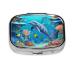 Seabed Coral Fish Dolphins Printing 2 Compartment Small Pill Case Cute Small Pill Box Purse Pill Boxs Travel Pill Organizer for Pocket Purse and Travel Gifts