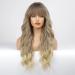 HAIRCUBE Ombre Brown & Blonde Long Curly Wig with Bangs - Heat-Resistant Synthetic Wig for Fashionable Women | Natural Appearance - Buy Online on GoSupps.com