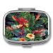 Pill Box Tropical Plant Flowers Print 2 Compartment Medicine Pill Case Pill Organizer Decorative Metal Portable Pill Box for Pocket Or Purse Style