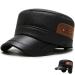 Classic Men's Winter Leather Peaked Cap,Snow Warm Baseball Cap,Adjustable Military Cadet Army Flat Top Hat with Earflap Black and Brown