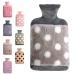 Hot Water Bottle with Cover 1.8L Large Rubber Hot Water Bottle for Relieving Menstrual Cramps Neck Shoulder Back Stomach Pain Warming Hands and Feet 1.8L-Grey dots