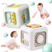 Dazztime Busy Activity Cube for Toddlers 2 pieces of motor cubes Montessori toys switch fan mirror buttons learning drawers Fidget toys for babies and toddlers 1 2 3 4 years.Gray green