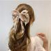 Floral Pleated Hair Bow Barrette with Pearl Pendant - Beige | For Women & Girls | Versatile Accessory for Casual & Special Occasions - Buy Online on GoSupps.com