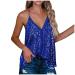 Ronony tank top long women sexy shoulder -free top tops for parties clubs sleek bodysuit blouse top women belly -free neckline sexy Neckholder vest with sequin nightclub party blue XL XL