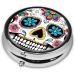 Skull Printed Mini Round Pill Box | 3 Compartment Portable Pill Organizer for Travel & Home Use - Buy Online on GoSupps.com