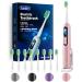 7AM2M Electric Toothbrush for Adults & Teens with LED Screen 3 Intensity Levels & 5 Modes One Charge for 90 Days Fast Charge & Holder 2 Mins Built in Smart Timer with 8 Brush Heads (Pink)