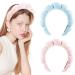 NorthEarth Spa Headband for Women 2 Pack - Sponge & Terry Towel Cloth Fabric Head Band for Skincare Face Washing Makeup Removal Shower Hair Accessories - Pink & Blue