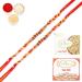 Ghasitaram Gifts Rakhi for Brother Rakhis Online - Set of 2 -LD-5215 Rudraksh Rakhi with 200 GMS of Kaju katli and 200 GMS of Soan Papdi