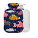 Colorful Abstract Fish Hot Water Bottle with Cover 1L Small Hot Water Bag for Pain Relief for Kids Men Women BPA Free