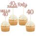 Gyufise 24 Pack Glitter 40th Birthday Cupcake Toppers Hello 40 Forty Cake Decorations 40 & Fabulous Cupcake Picks for 40th Birthday Cake Decorations Supplies Rose Gold RG 40