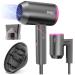 Hair Dryer Travel Hairdryers for Women Men-DEWILY Powerful Foldable Ironic Hair Dryers for Curly Hair and Straight Hair Small Blow Dryer for Women Men Fast Drying Grey/Rose-2 Nozzle