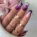 Halloween Press on Nails Medium Square Halloween Fake Nails Purple False Nails Spider Web and Spider Pattern French Tip Nails for Women and Girls 24 Pcs Style 9