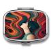 Pill Box Woman with Long Colorful Hair Print 2 Compartment Medicine Pill Case Pill Organizer Decorative Metal Portable Pill Box for Pocket Or Purse
