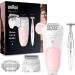 Braun Silk- pil 5 Epilator For Hair Removal 3 In 1 Includes Shaver & Trimmer Head Cordless Gentle Hair Removal Setting Wet & Dry 100% Waterproof 2 Pin Bathroom Plug 5-820 White/Pink SE 5-820