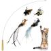 TTCAT Cat Wand Toys,Flexible Steel Wire and Cat Feather Toys Cat Teaser Toy Refills, Interactive Cat Toy Wand Kitten Toys for Indoor Cats to Play Chase Exercise Wood Handle Feather Toys(4 refills)