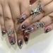 IMSOHOT Almond Press on Nails Medium Glossy Stiletto Fake Nails Diamond Glue on Nails Black Ombre False Nails with Designs Full Cover Clear Acrylic Nails for Women 45-I0001