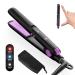 Mini Ceramic Flat Iron 0.7 Inch Hair Straightener for Short Hair Curls Bangs - Adjustable Temperature Portable Dual Voltage with Travel Pouch for Women Men Purple