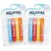 Aquafina Hydrating Lip Balm (2) 4-Packs Jojoba & Almond Oils Vit. E New Flavors (Lemon Zing Orange Splash Berry Loco Pure Original) Total of 8 sticks Lip Ointment Healing Therapy for Lips