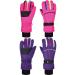 2 Pairs Kids Mittens Children Winter Snow Waterproof Thick Warm Windproof Gloves for Girls Boys Purple and Pink Stripe Style 5 - 8 Years