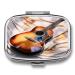 Pill Box Watercolor Acoustic Guitar Print 2 Compartment Medicine Pill Case Pill Organizer Decorative Metal Portable Pill Box for Pocket Or Purse Style