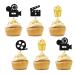 Set of 24 Movie Cupcake Toppers for Hollywood Theme Baby Shower Black & Gold Glitter Camera Popcorn Sign Cupcake Toppers Cake Decorations for Movie Night Party Supplies