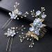 Gold Wedding Hair Combs Set - 4 Pearl & Rhinestone Bridal Accessories for Bride & Bridesmaids - Elegant Blue Hair Clips - Buy Online on GoSupps.com