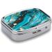 Turquoise Blue Gold Marble Print Pill Box - 2 Compartment Portable Pill Organizer for Pocket & Purse | Stylish Decorative Metal Medicine Case - Buy Online on GoSupps.com