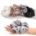 4PCS Large Satin Silk Scrunchies for Women - Big Glossy Scrunchie for Thick Hair Girl Hair Ties Ponytail Holders Jumbo Scrunchies (Black White Silver Champagne) Large(4PCS) Black White Silver Champagne