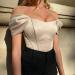 Womens Sexy Tube Top Off Shoulder Puff Sleeve Blouse | Slim Fit Fishbone Thread Breast Wrap Pullover - Beige - Buy Online on GoSupps.com