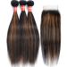 Haha Brown Highlight Ombre Human Hair Bundles with Closure - 10A Remy Virgin Hair Weave - Colored Balayage - 3 Bundles + 4x4 Lace Closure Free Part - 12 12 12 + 10 Inch FB30 - Buy Online on GoSupps.com