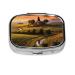Farm Scenery Printing 2 Compartment Small Pill Case Cute Small Pill Box Purse Pill Boxs Travel Pill Organizer for Pocket Purse and Travel Gifts