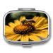 Pill Box Yellow Flower with Black Bee Print 2 Compartment Medicine Pill Case Pill Organizer Decorative Metal Portable Pill Box for Pocket Or Purse