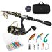 Magreel Telescopic fishing rod and roll set with fishing line fishing bait set and accessories and carrying bag for salt water and fresh water 2.4m