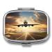 Pill Box Airplane Print 2 Compartment Medicine Pill Case Pill Organizer Decorative Metal Portable Pill Box for Pocket Or Purse Style