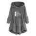 Bigfanshu Women's Sweaters Cartoon Embroidery Plus Size Warm Hooded Top Button Sweater Blouse Shirts Gray