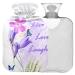 Naanle hot hot water bottle with cover butterfly lavender flower transparent hot water bottle heat bottle for back pain relief handfoot warmer neck warmth and cold therapy 1l