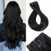 Maxfull Black Seamless Clip In Human Hair Extensions, Skin Weft Remy Hair Extension Clip On Human Hair, 7pcs, 16inch, 115g 16 Inch Black(#1B)