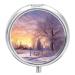 Round Pill Box Winter Print 3 Compartment Medicine Pill Case Print Pill Organizer Decorative Metal Portable Pill Box Pocket Pill Box Style-32