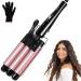 janelove 3 Barrel Hair Waver 25mm Beach Wave Hair Curler with 2 Temperature Adjustments Ceramic Curling Iron with Heat-Resistant Glove for Long Medium Short Hair
