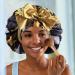 WEIPAO Silk Satin Bonnet - Reversible Large Sleep Cap for Curly Hair | Leaf Print Black+Yellow - Buy Online on GoSupps.com